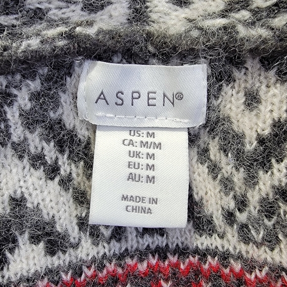 Aspen Wool Blend Faire Isle Nordic Cardigan Sweater Shawl Collar Gray Red Sz M - Picture 7 of 9